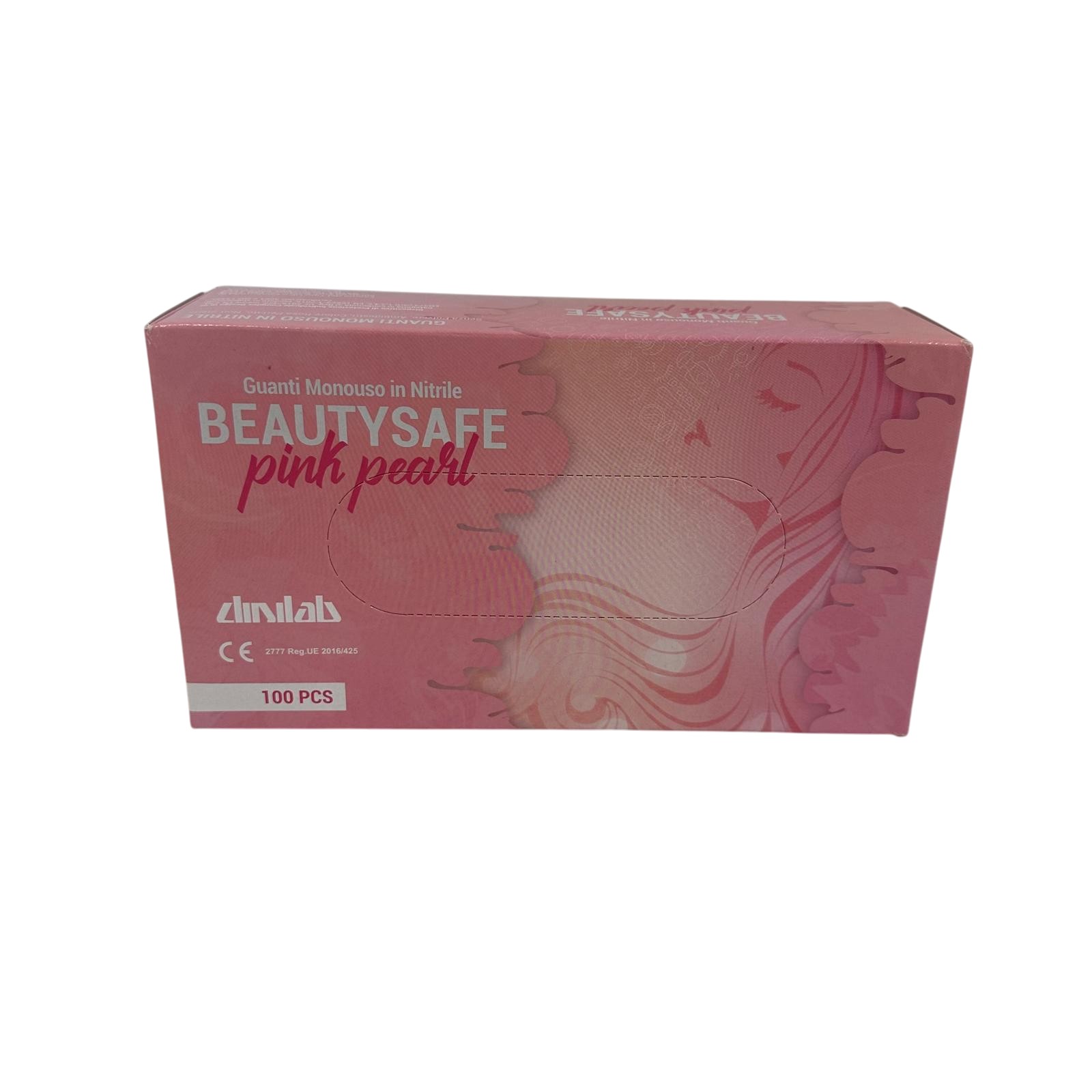 Guanti in Nitrile Rosa senza polvere taglia M Beauty Safe Pink Pearl 100pz - COPIA